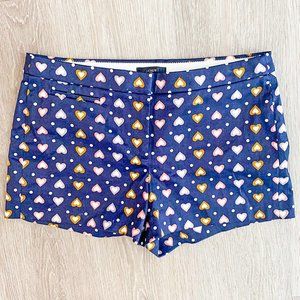 J. Crew 3" Chino Shorts, Size 4, Dark Navy Blue Heart Print